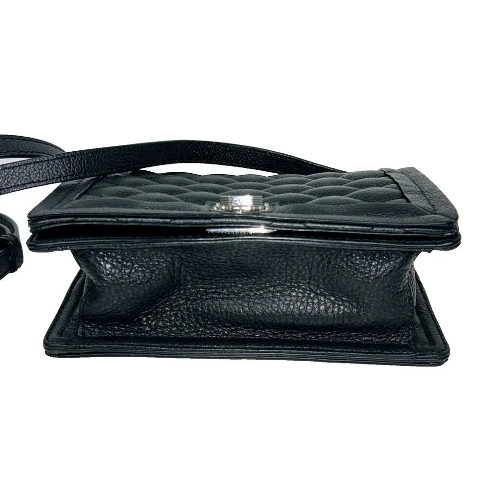 Rebecca Minkoff Black Quilted Front Flap Pebbled Leather Crossbody Bag Silver HW